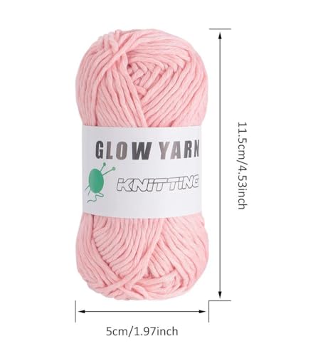 Glow Yarn Glow Yarn Crochet Yarn - Soft and Durable Cotton Yarn for Knitting, Crafts, Doll Making, Puppets and Decorations About 50 Meters/54.7 Yards - Luminous Colors (Pink)