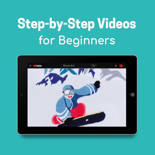 Image of Embroidery Kit for Adult Beginners,Skiers Snow Mountain Embroidery Kit with Step-by-Step Instructions & Video,Printed Cloth,7.87 inch Hoop,Display Stand,Color Threads and Tools for Craft Lover(BES011)