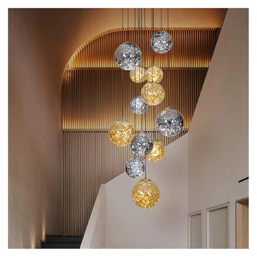 Lampes suspendues salon et grand escalier design nordique moderne à 8 têtes lumière froide