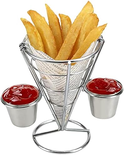 Miniatura 2 de 2 soportes para papas fritas francesas, cesta de cono, cesta de alambre de metal con salsas para fiestas en el hogar, pícnics en el patio, eventos