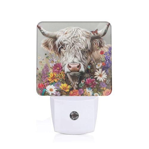 Lámpara de noche con diseño vaca Highland y luz LED