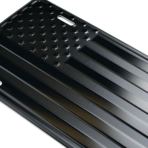 American Black Usa Flag Embossed Custom Designed Aluminum Metal 4 Hole License Plate, 3D Stars And Stripes Patriotic Vanity Gift License Plate Cover Textile Black Proud Us Flag Keychain (Black) #TOP6