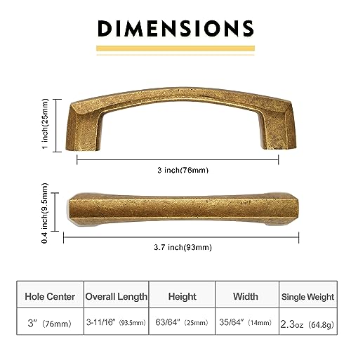 Image of 10 Pack Antique Brass Cabinet Pulls 3 Inch Kitchen Cabinet Handles Kitchen Handles for Cabinets Vintage Drawer Pulls Dresser Pulls Retro Cupboard Handles