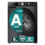 Hisense WF3S8043BB3 Lavatrice Carica Frontale 8 kg, Motore Inverter, WiFi, Vapore, Jet Wash, Smart Link, Display LED, Classe A-30%, Nero