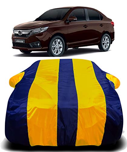 Image of Waterproof Car Cover Compatible for Honda Amaze with Ultra Surface Body Protection (Yellow Stripes)