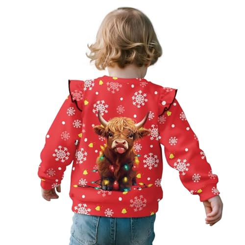 Toddler Long Sleeve Shirts Ruffle Christmas Sweatshirts for Girls Crewneck Pullover Holiday Tops 1-8 Years2