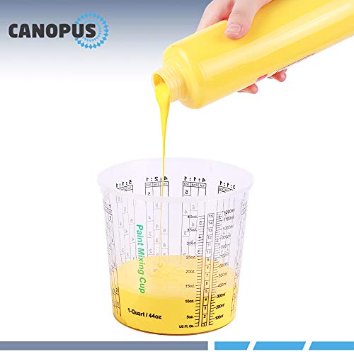 CANOPUS 44-oz Paint Mixing Cups, Pack of 12 Cups with 3 Lids, Reusable and Solvent-Resistant Clear Plastic Containers for Paint, Epoxy, Resin, Oil, and Thinner