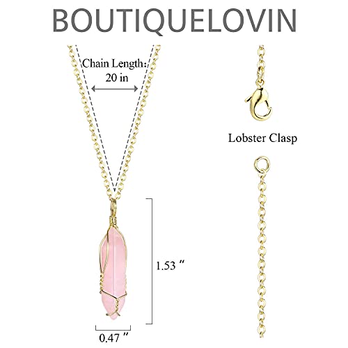 Boutiquelovin Real Rose Quartz Crystal Necklaces Gold Chain Wire Wrap Raw Stone Necklace On 20" Chain Healing Crystal Jewlery For Women Girls #TOP3