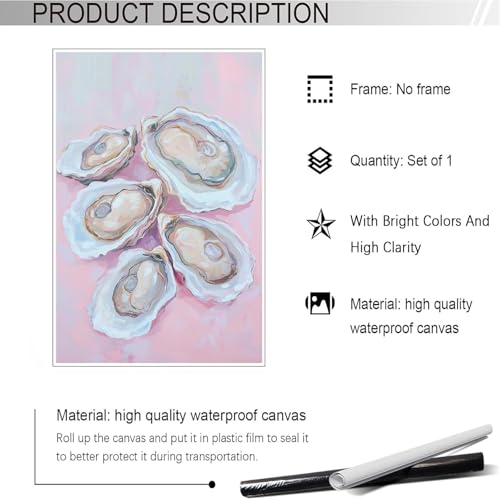 Image of Pastel Blue Oyster Shell Poster Abstract Beachy Shell Canvas Wall Art Trendy Colorful Coastal Shell Picture Prints Painting For Home Living Room Kitchen Restaurant Wall Decor 8x12in Unframed