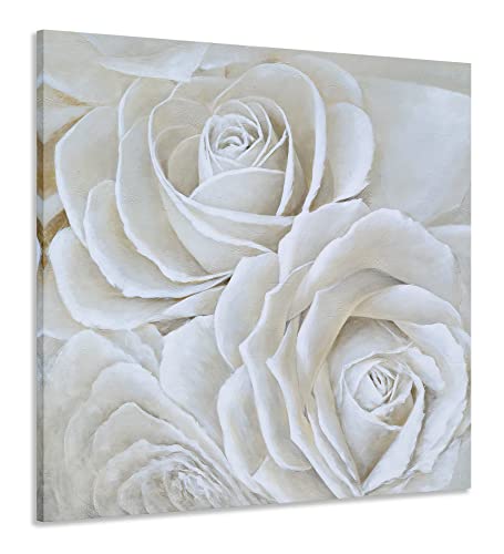 Yihui Arts White Flower Canvas Wall Art with Textured - Square Artwork for Bedroom Over Bed Decor