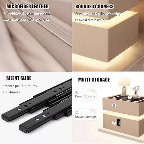 Smart LED Nightstand with 2 Drawers, Adjustable Light Headboard, Narrow Side Table with Electronic Combination Lock for Bedroom & Living Room (White, 50x40x48cm)