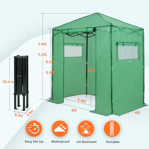 image for EAGLE PEAK 6x4 Portable Walk-in Greenhouse, Pop-up Indoor Outdoor Gard