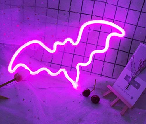 QiaoFei Luz LED con Forma de murciélago de neón, decoración de Pared de luz Nocturna de murciélago para Navidad, Fiesta de cumpleaños, habitación de los niños, Sala de Estar (Rosa) Cover