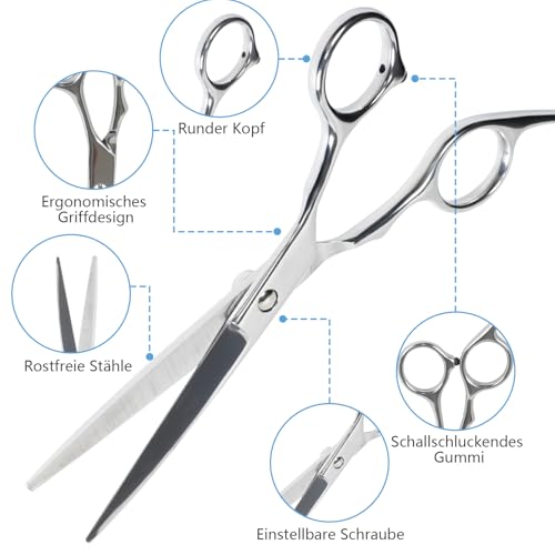 Hengxinchen 9 Stk Friseurschere Set, 6,7 Zoll Haarschneideschere Profi Set, 2-in-1 Haarschere Friseurschere, Schere Haare Schneiden Set für Männer Frauen Kinder Haustiere Hund Home Salon Barbier