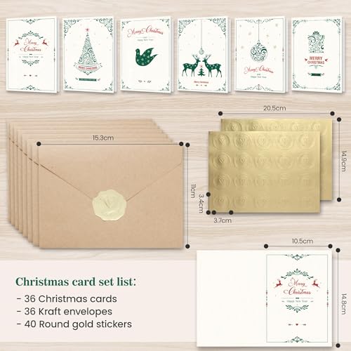 Christmas Cards Pack of 36, Box vintage Christmas Cards Multipack 2025, Xmas Cardssale clearance - Image 2