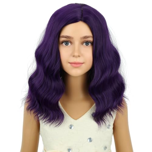 Image of PATTNIUM Dark Purple Wig for Short Purple Wavy Curly Wig Side Part Bob Wigs Synthetic Halloween Party Cosplay Hair