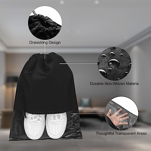 GAOHAN 10 Pcs Travel Shoe Bag,Shoe Bags,Shoe Bags for Travel,Drawstring Non-Woven Shoes Storage Bags with Transparent Window for Daily and Travel Use(Black) - Image 4