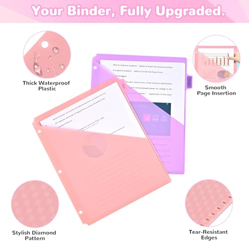 SUIN 8 Tab Binder Dividers with Pockets - Heavy Duty Plastic Dividers for 3 Ring Binder, Letter Size Poly Page Separators with Tabs & Label Stickers, Diamond Texture, 8 Pastel Colors, 1-Pack - Thumbnail 4