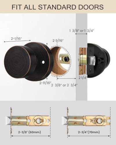 Image of Haidms Oil Rubbed Bronze Door Knobs Passage, Zinc-Alloy Closet Door Knob, Bronze Interior Door Knobs for Hallway & Living Room, Adjustable & Reversible, 3 Pack