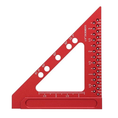 Precision Carpenter Square, Essential Woodworking Tool for Carpenters, Multifunctional Square Tool, Measuring Ruler Hole Position Scribing Ruler 45 and 90 Degree, Red