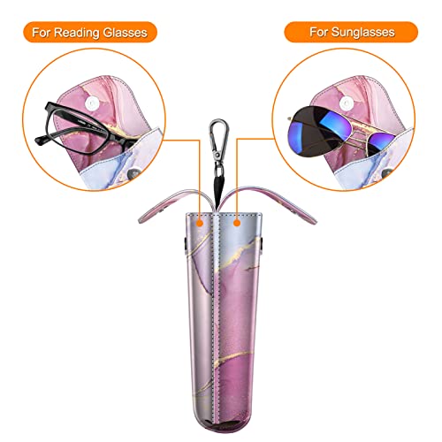 Image of FINTIE Double Glasses Case with Carabiner Hook, Portable Vegan Leather Eyeglass Case Anti-scratch Sunglasses Pouch