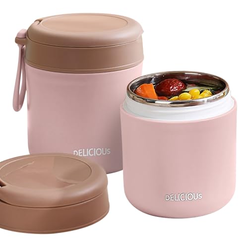 Contenitore termico per alimenti a tenuta stagna, in acciaio inox, isolamento sottovuoto, con cucchiaio, per scuola, lavoro, picnic (rosa, strato singolo)