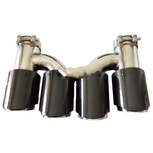 Tuyau d'échappement voiture double embout carbone brillant universel en acier inoxydable style H