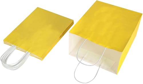 Miniatura 7 de Oikss Cada paquete de 50 bolsas de regalo de papel kraft de color amarillo y fucsia medianas con asas a granel