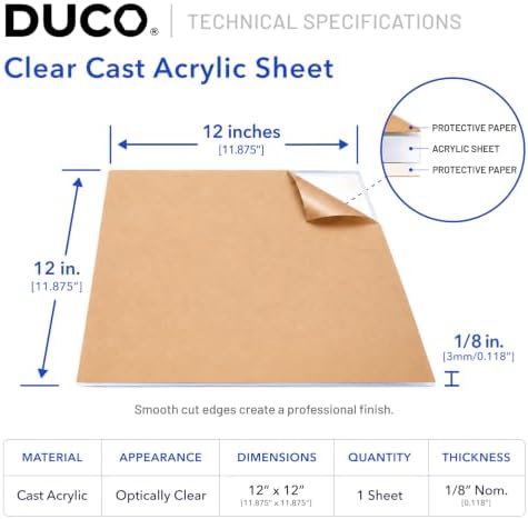 Duco 0.3cm(0.1인치) 투명 캐스트 아크릴 시트, 30.5cm x 30.5cm(12x12인치) 플렉시 유리 시트, 1팩 — 사진 2