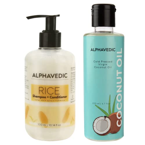 Image of Rice Shampoo + Natural Conditioner And Coconut Oil, Hairfall Control, Promotes Hair Growth, Shiny Hair, 300ml + 200ml