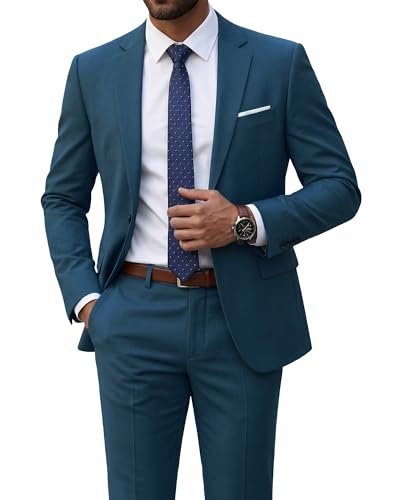 MrSure Men's 2 Piece Suit with Tie, One Button Slim