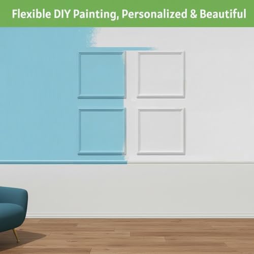 Peel and Stick Wall Molding, 4 Set 20" x 20" Premade Wainscoting Panels, Ready-to-Assemble Wall panel Kit, Paintable Molding Trim Decor for Living Room Bedroom Hallway Kitchen Island by Tonho Dawnhawk - Used condition - Image 6