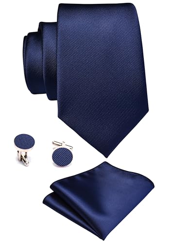 Image of GUSLESON 3.15 inch（8cm） Solid Color Necktie and Pocket Square Cufflinks Sets For Men + Gift Box