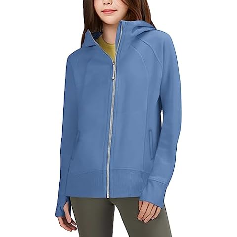 rrhss Girls Zip Up Hoodies Sweatshirts Long Sleeve Thumb Hole Pullover Tops with Pockets 5-14 Years, Runs Small Blue Cover