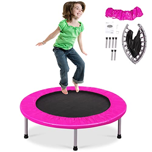 DREAMADE Trampolin aus Stahlrohr Faltbares Kindertrampolin mit Tragfähigkeit von 100 kg Fitnesstrampolin mit Rutschfesten Fußkappen Gartentrampolin für Kinder & Erwachsene Indoor  Rosa