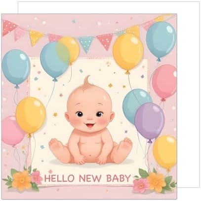 Premium Glückwunschkarte Zur Geburt – Quadratisch, 14,5 X 14,5 Cm, Mit Umschlag, Design Tiere & Regenbogen