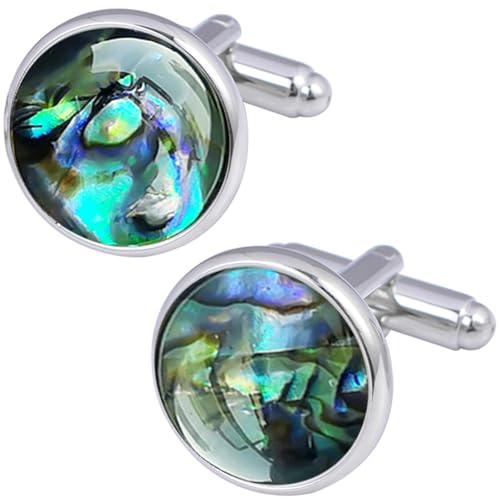 ZEEY Polished Abalone Shell Cufflinks for Men Women Classic Round Handmade Men's Cufflink Jewelry Set for Business Wedding Party Formal Office Daily Tuxedo Dress Shirt Accessories