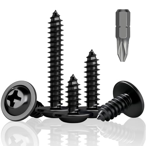 HXJDAM 120Pcs M4.2x38mm Black Self Tapping Screws - Flat, Pan, Wafer Head Screws for Plastic Sheet Metal, Pasterboard, Wood, Aluminum
