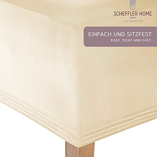 SCHEFFLER-Home Fundas Sillas de Comedor Elásticas Lena – Set de 4 Elegantes Fundas Sillas Ajustables – Fundas para Sillas con Banda Elástica, Crema