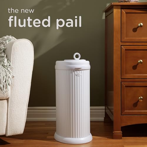 Image of Ubbi Stainless Steel Diaper Pail, No Special Bags, Odor-Locking, Fluted | Award-Winning Registry Must-Have, Childproof Safety Lid with Lock, Holds Up To 55 Newborn Diapers, Modern Nursery Essential