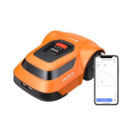 EZVIZ RM600 Robot Tondeuse Intelligente, Technologie C-TOF, Coupe des Bordures et Coupe Ponctuelle, Surface Max.600m2 et Efficacité Max.90 m2/h, Pentes à 45%, Contrôle Via APP, Évite des Obstacles