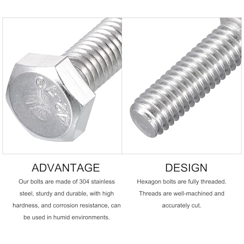 Image of METALLIXITY Hex Bolts (M6-1x20mm) 5Pcs, 304 Stainless Steel Coarse Fully Threaded Hex Head Screw Bolt Machine Screws - for Furniture Repair, Silver