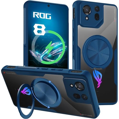 HikerClub Case for ROG Phone 8 and ROG 8 Pro (2024), 360 Rotatable Magnetic Mag Kickstand Ring, Non-Slip No-Yellowing Crystal Clear Antl-Slip Shockproof Cover