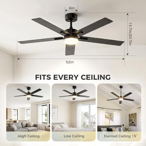 Image of Obabala Ceiling Fan with Light 60 Inch, DC Motor Ceiling Fan with Remote and APP Control, Dimmable LED Color Changing, Reversible Quiet Fan for Bedroom Living Room Indoor Outdoor, Modern