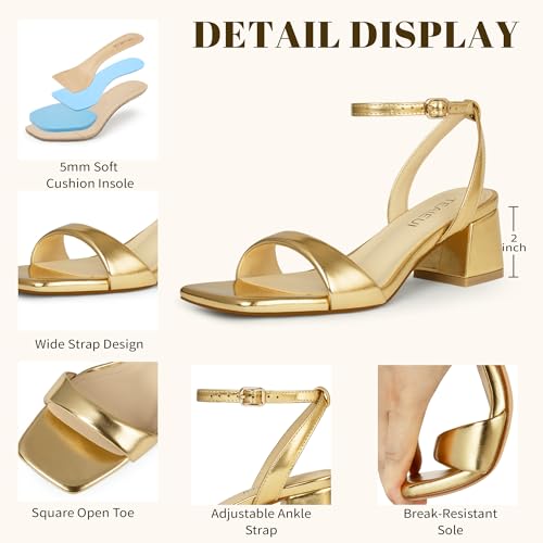 Image of TEAIEUI Block Heels for Women, Square Open Toe Heeled Sandals, Chunky Ankle Strap Shoes for Dress, Party, Prom, Low Heel 2 inch