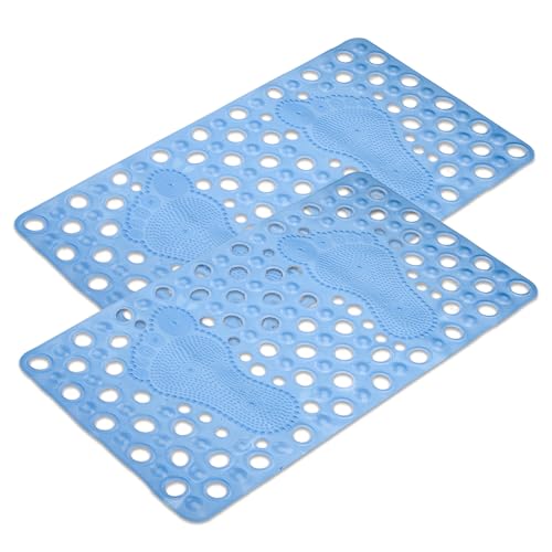 Image of Kuber Industries Bath Mat | PVC Bathroom Mat | Shower Bath Mat | Hole Bath Tub Mat | Foot Massager Mat | Anti-Skid Shower Mat with Drain Holes | Pack of 2 | Sky Blue