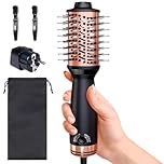 Travel Dual Voltage Hair Dryer Brush, Small Hot Air Brush for European Travel, Compact 2 Inch One Step Blowout and Volumizer Hair Blow Dryer with Oval Design, Pink Gold