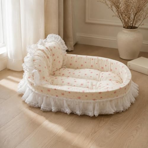 Panier bateau avec rebords surélevés lit ovale patchwork et niche douillette