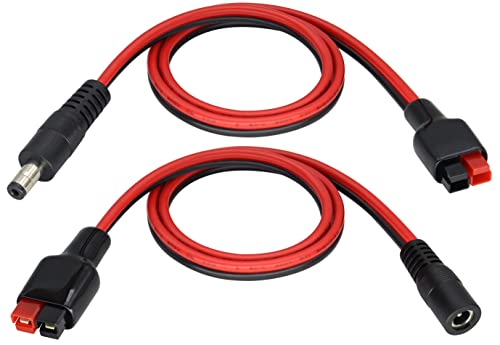 HCFeng 14AWG DC 5521Male/Female Power Plug to an-der-Son Cable 45A Solar Connector to DC5.5X2.1MM Cable Compatible with an-der-Son Port for Generator Battery and Foldable Solar Panel[60CM/2Ft]