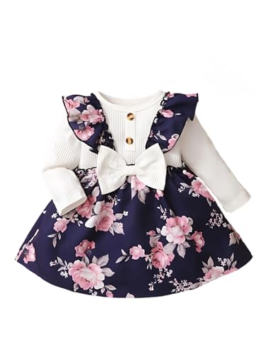 Image of Buy & Try by Dharmikaay Girl's Lycra Floral Printed Frock Dress for Girls Short Frock Baby Princess Western Dresses| Stylish Fancy Kids Clothing for New Year, Fashion.